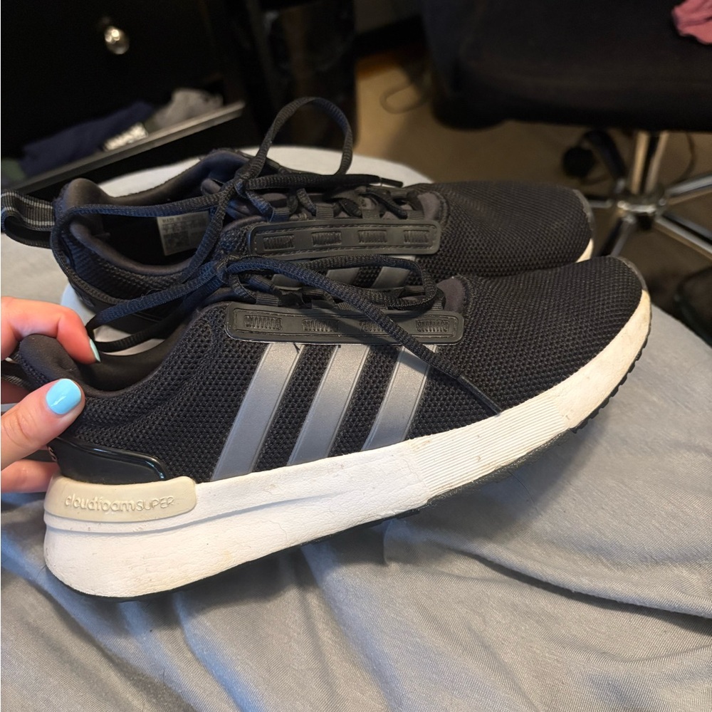 Adidas Women's Black Sneakers with White Sole